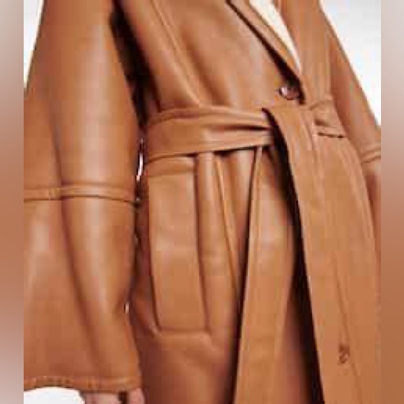 STAND STUDIO Tan Dolores Belted Shearling Coat Size 8 - Picture 8 of 13